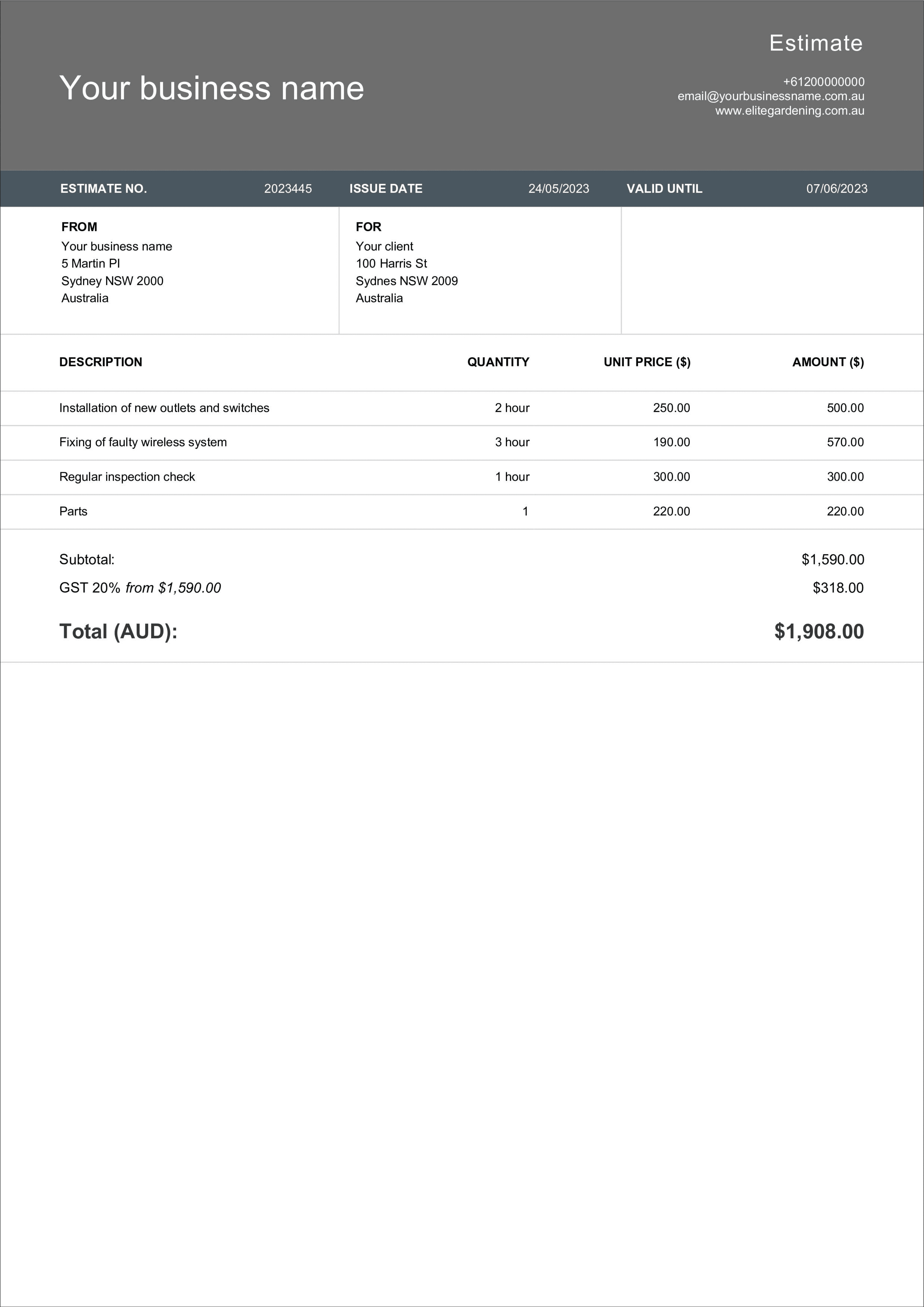 Download Editable Electrical Estimate Template