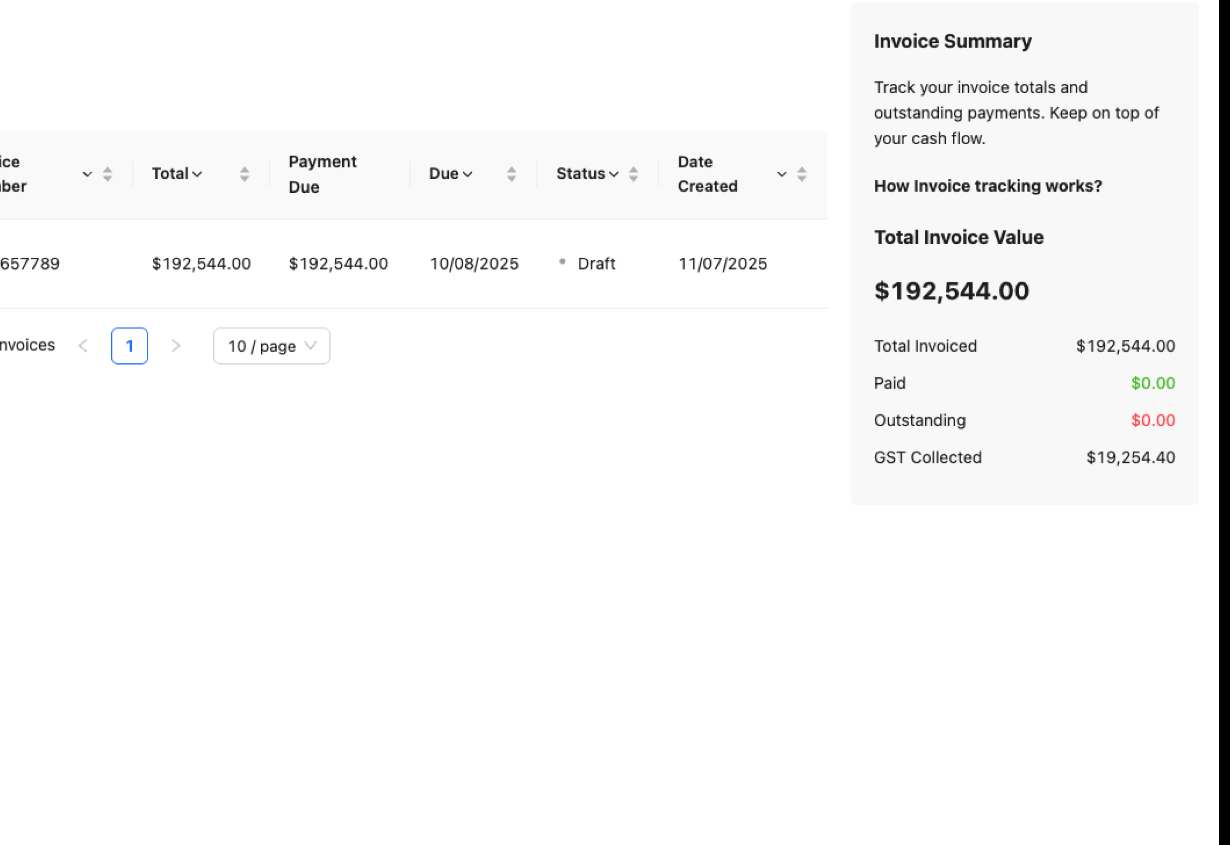 Invoice list with total value ready to send and sync
